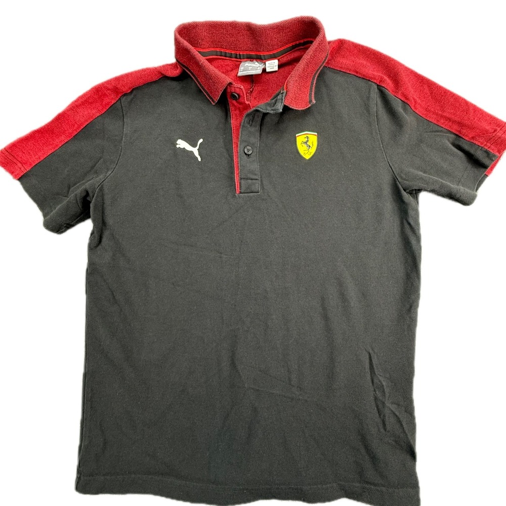 Puma Polo Shirt Mens M Black‎ Red Scuderia Ferrari Racing Short Sleeve Pique